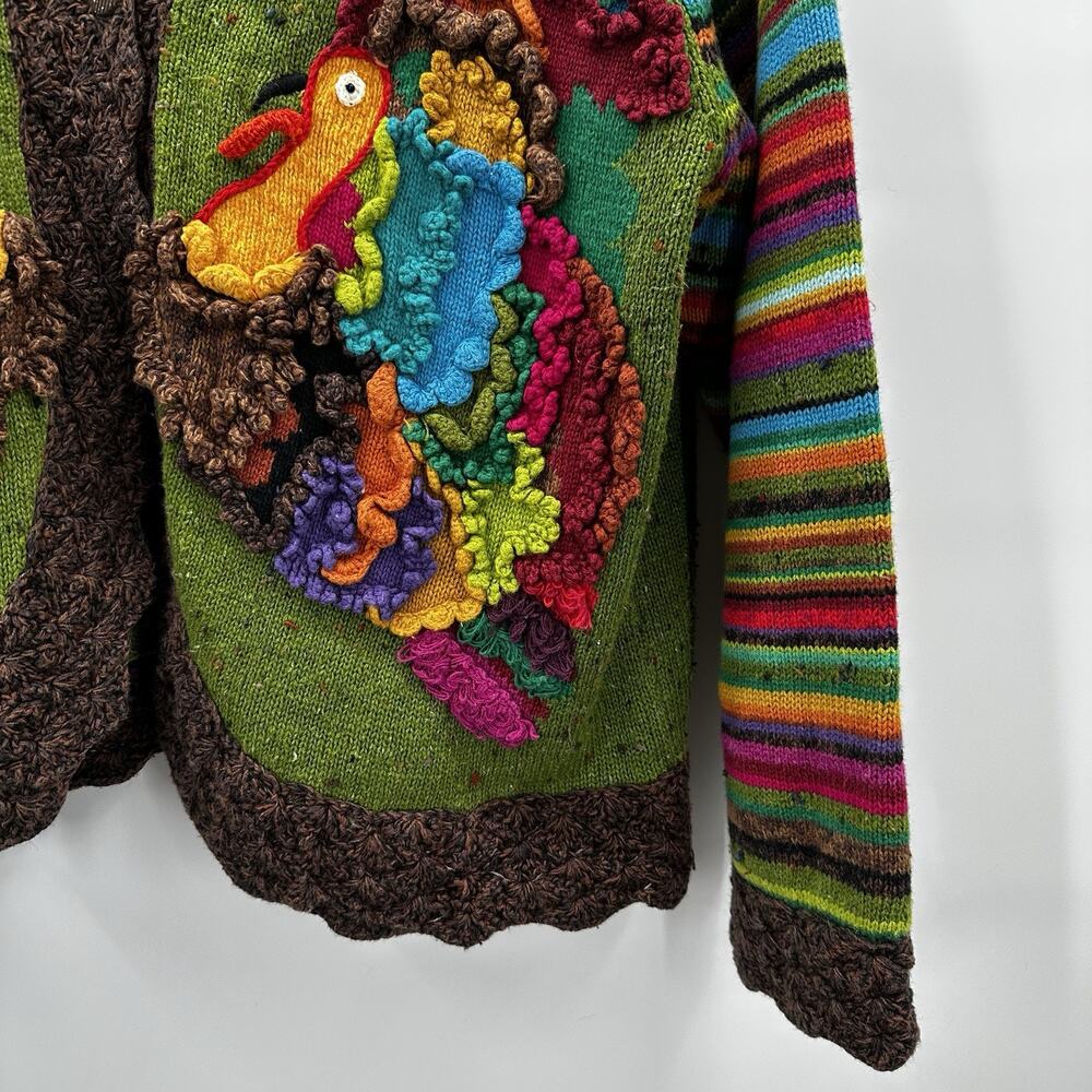 Design Options Cardigan Sweater Women XL Multicolor Thanksgiving Turkey 3D Ramie - Picture 3 of 13